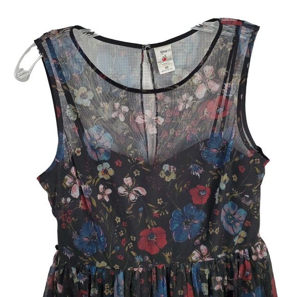 Lauren Conrad x Disney Size 10 Dress Tulle Overlay Fit Flare Midi Hi Lo Floral - Picture 4 of 15